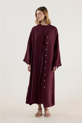 Taşlanmış İnce Tensel Abaya Bordo