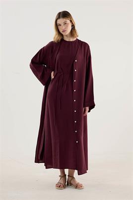 Taşlanmış İnce Tensel Abaya Bordo