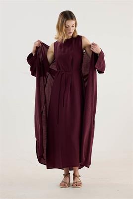Taşlanmış İnce Tensel Abaya Bordo