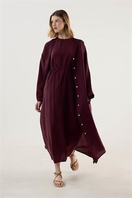 Taşlanmış İnce Tensel Abaya Bordo