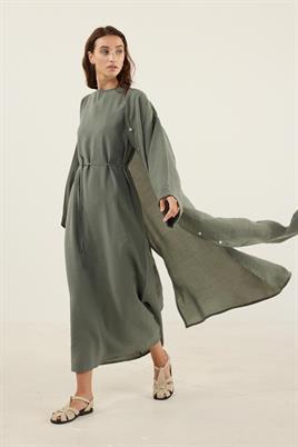 Taşlanmış İnce Tensel Abaya Koyu yeşil