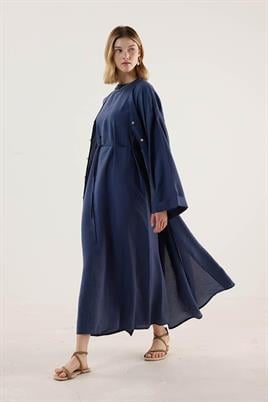 Taşlanmış İnce Tensel Abaya Lacivert