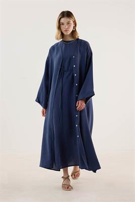 Taşlanmış İnce Tensel Abaya Lacivert