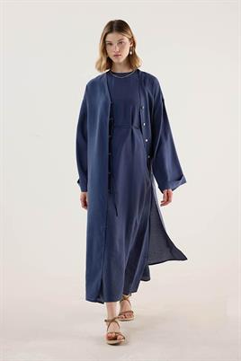 Taşlanmış İnce Tensel Abaya Lacivert