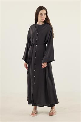 Taşlanmış İnce Tensel Abaya Siyah