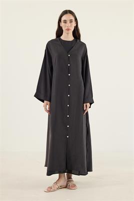 Taşlanmış İnce Tensel Abaya Siyah