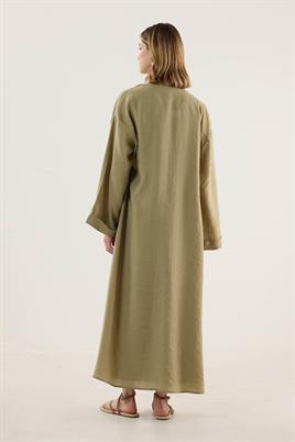 Taşlanmış İnce Tensel Abaya Zeytin Yeşili