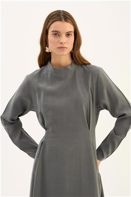 Taşlanmış Tensel Elbise Gri