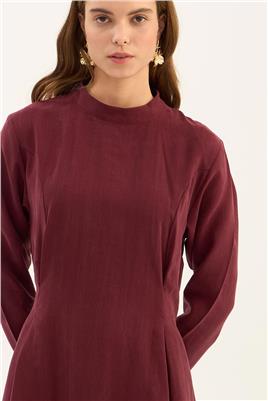 Taşlanmış Tensel Elbise Bordo