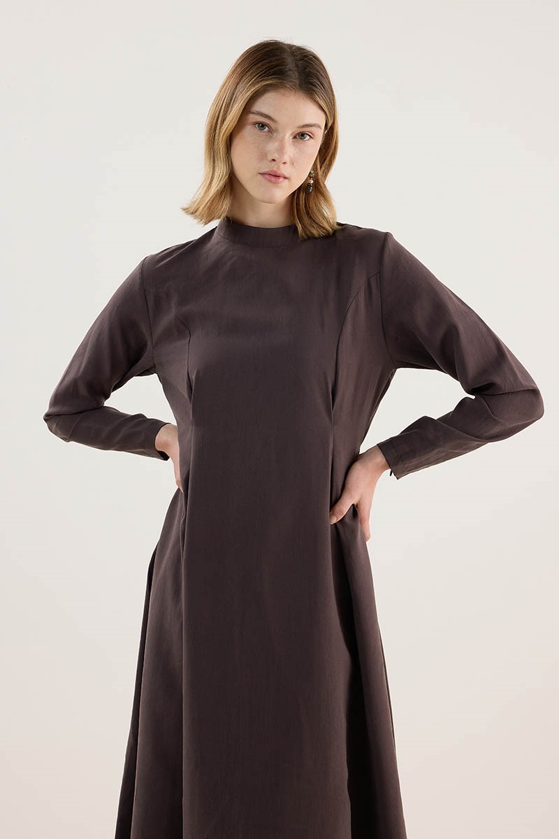 Taşlanmış Tensel Elbise Acı kahve