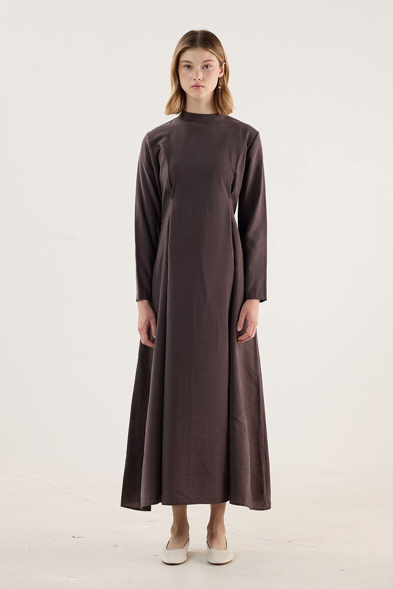 Taşlanmış Tensel Elbise Acı kahve