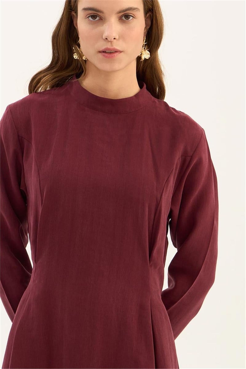 Taşlanmış Tensel Elbise Bordo