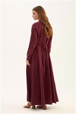 Taşlanmış Tensel Elbise Bordo
