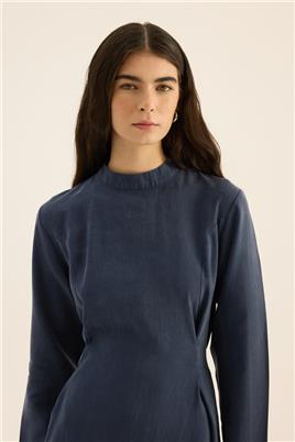 Taşlanmış Tensel Elbise Lacivert