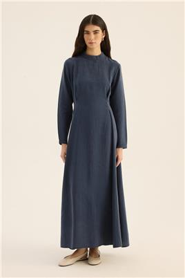 Taşlanmış Tensel Elbise Lacivert