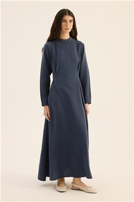 Taşlanmış Tensel Elbise Lacivert