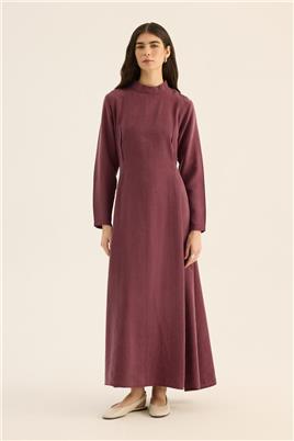 Taşlanmış Tensel Elbise Mürdüm