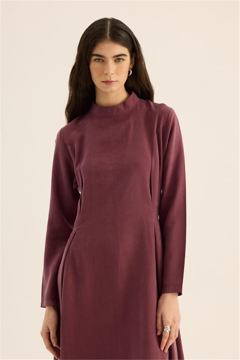 Taşlanmış Tensel Elbise Mürdüm