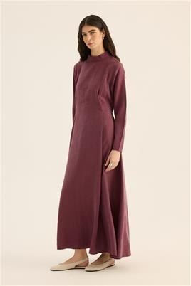 Taşlanmış Tensel Elbise Mürdüm