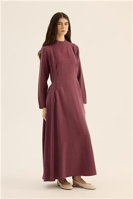 Taşlanmış Tensel Elbise Mürdüm