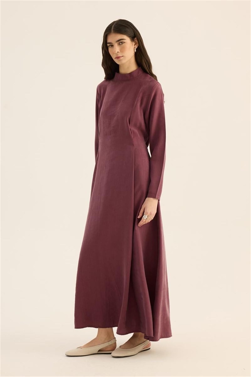 Taşlanmış Tensel Elbise Mürdüm