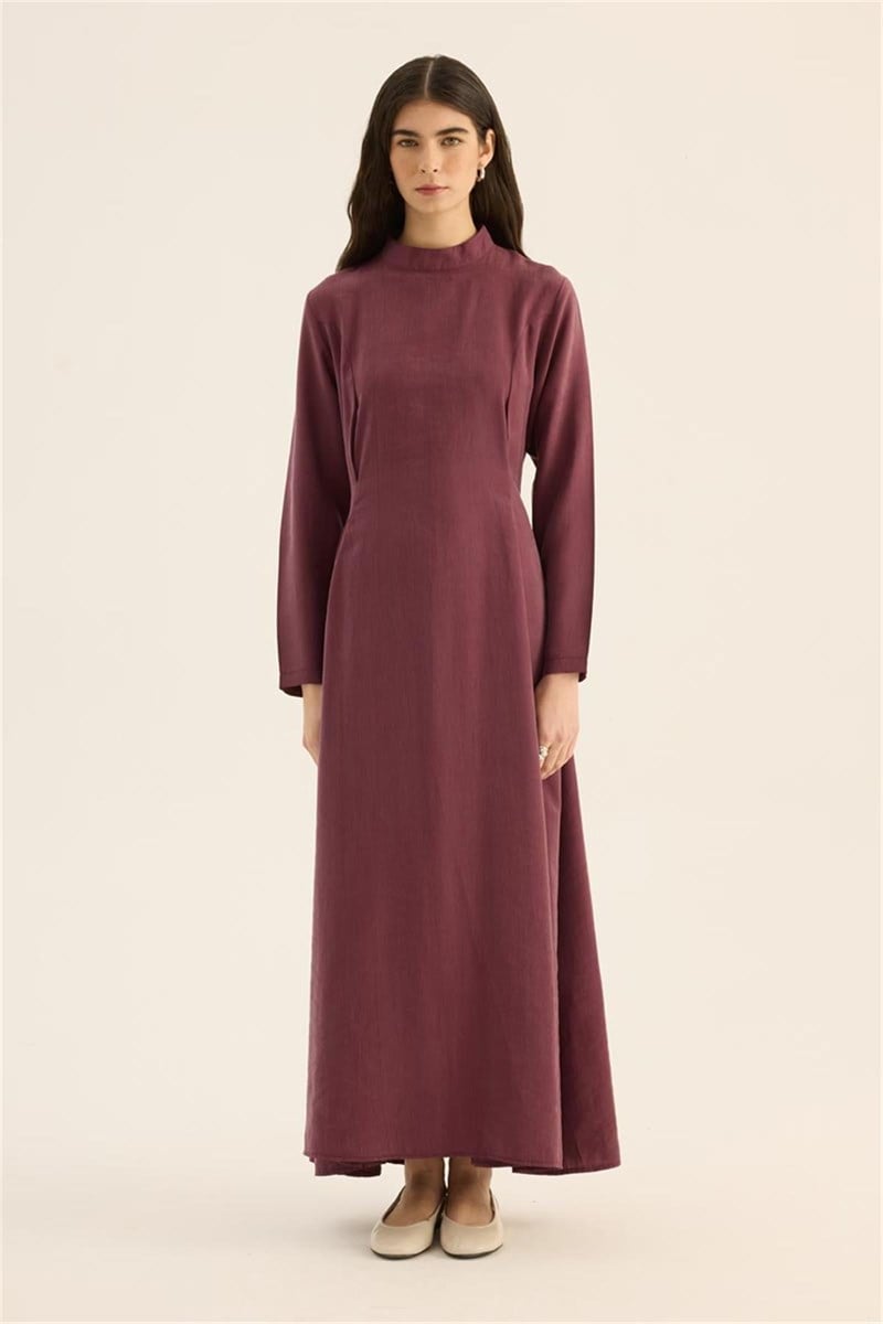 Taşlanmış Tensel Elbise Mürdüm