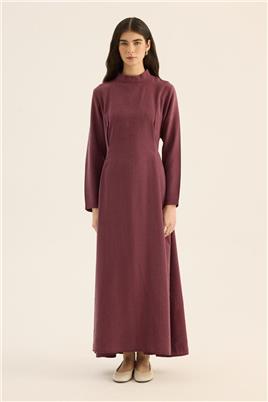 Taşlanmış Tensel Elbise Mürdüm