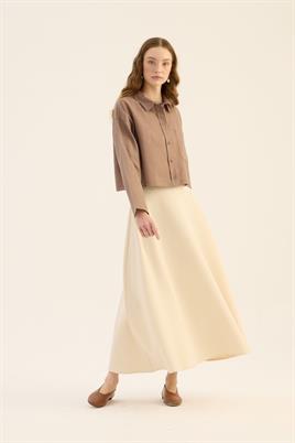 Tek cepli %100 keten gömlek Vizon