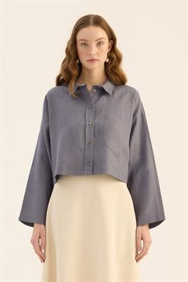 Tek cepli %100 keten gömlek Havacı Mavisi