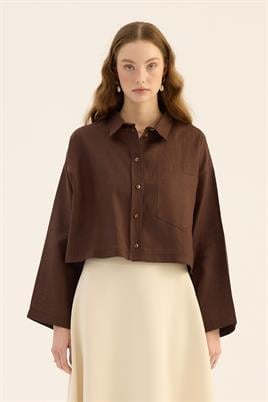 Tek cepli %100 keten gömlek Acı kahve