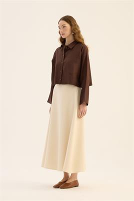 Tek cepli %100 keten gömlek Acı kahve