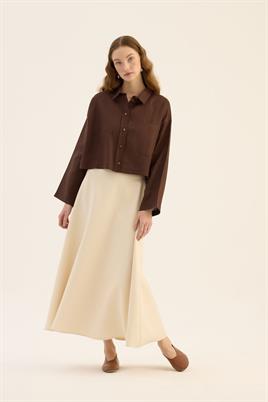 Tek cepli %100 keten gömlek Acı kahve