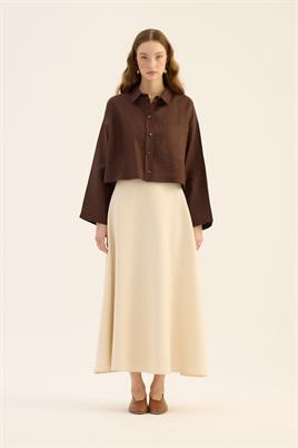 Tek cepli %100 keten gömlek Acı kahve