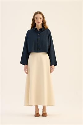 Tek cepli %100 keten gömlek Lacivert