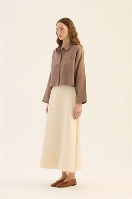 Tek cepli %100 keten gömlek Vizon