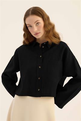 Tek cepli %100 keten gömlek Siyah