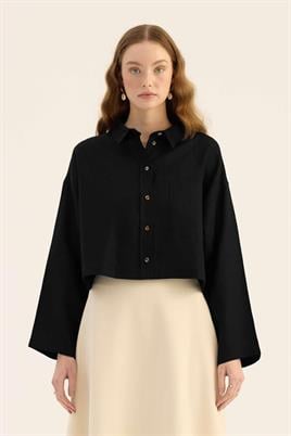 Tek cepli %100 keten gömlek Siyah