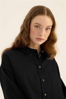 Tek cepli %100 keten gömlek Siyah