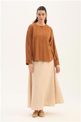 Tek Düğmeli Tensel Bluz Tarçın