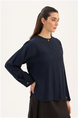 Tek Düğmeli Tensel Bluz Lacivert