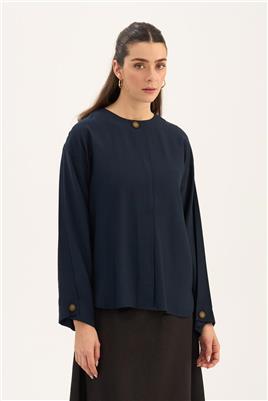Tek Düğmeli Tensel Bluz Lacivert