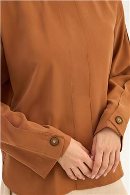 Tek Düğmeli Tensel Bluz Tarçın