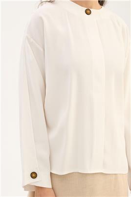Tek Düğmeli Tensel Bluz Ekru