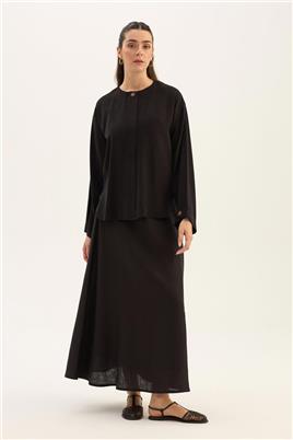 Tek Düğmeli Tensel Bluz Siyah