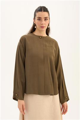 Tek Düğmeli Tensel Bluz Haki