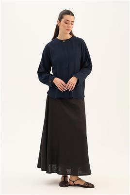 Tek Düğmeli Tensel Bluz Lacivert