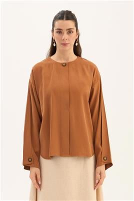 Tek Düğmeli Tensel Bluz Tarçın