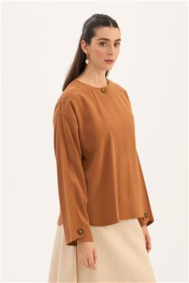 Tek Düğmeli Tensel Bluz Tarçın