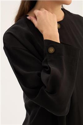 Tek Düğmeli Tensel Bluz Siyah