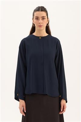 Tek Düğmeli Tensel Bluz Lacivert